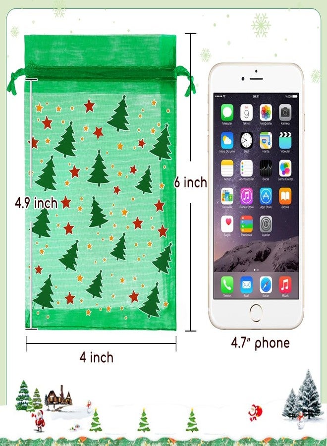 HRX Package 50pcs Organza Bags Xmas Pattern, 4x6 inch Small Christmas Gift Bags Mesh Candy Jewelry Pouches - Image 4